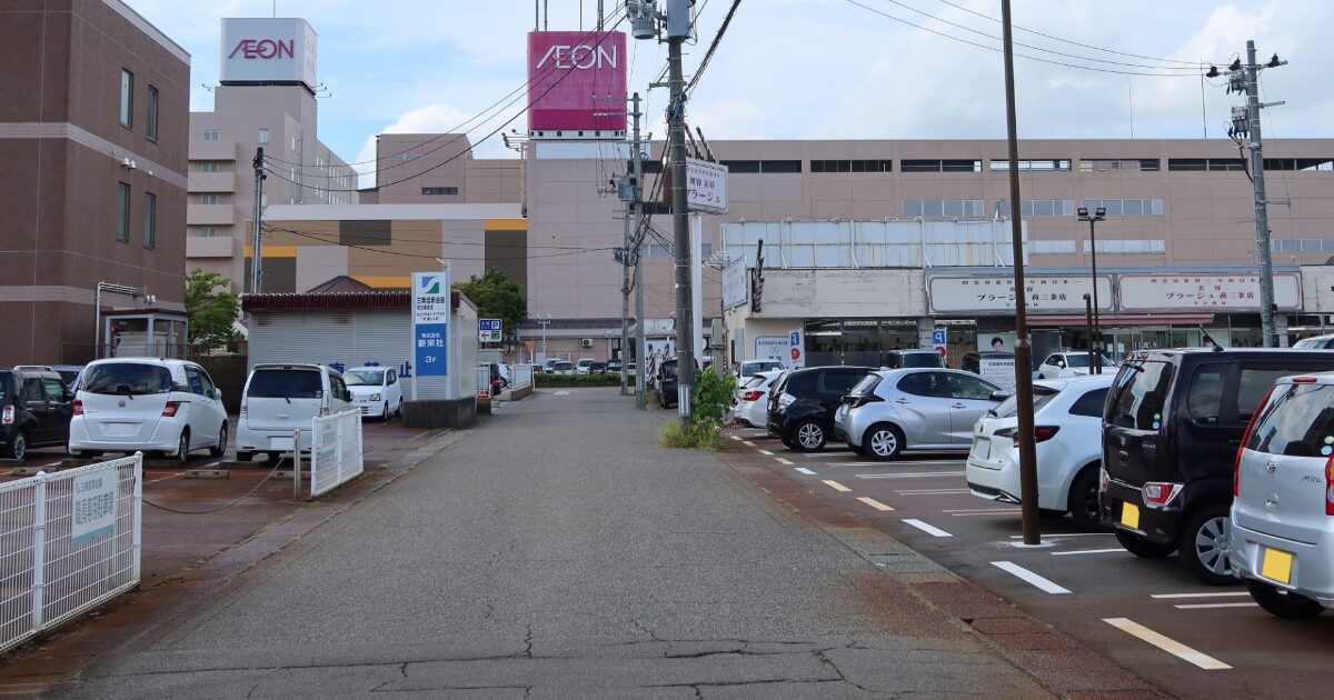 イオンモールと駐車場が並ぶ市街地の風景